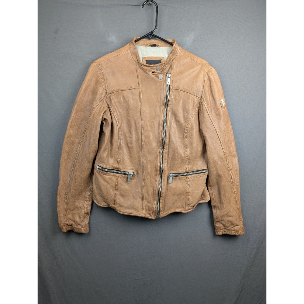 Mauritius Shea SF Tan Lamb Leather Moto Jacket XL Slim Fit Womens Biker Jacket